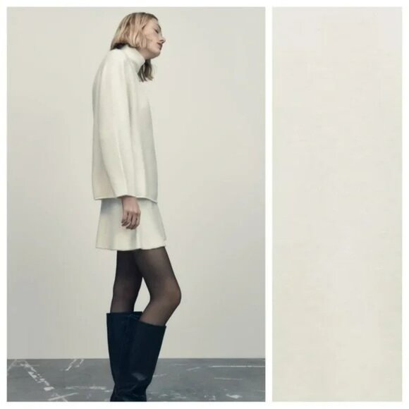 Zara White Turtleneck Sweater Top‎ Loose Fit Long Sleeves Minimalist Medium - Picture 2 of 16